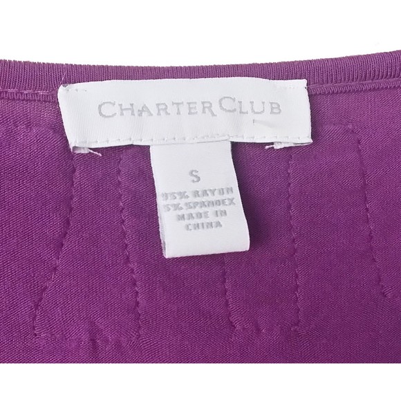 Charter Club Womens Embellished Shirt S Small Soutache 3/4 Sleeve Purple Stretch - Picture 6 of 6